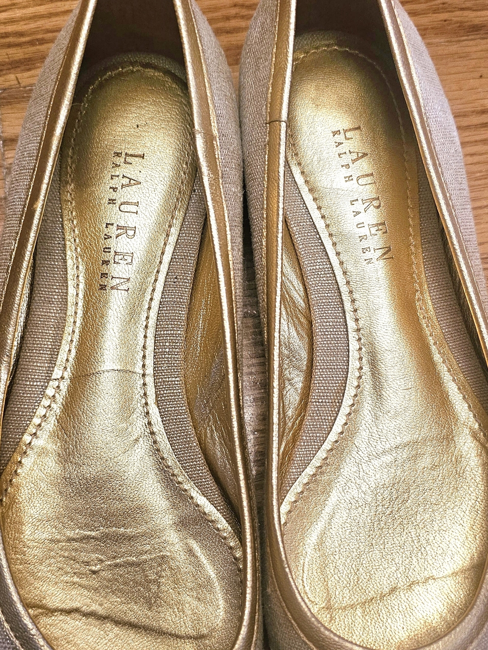 Ralph Lauren Gold Canvas Cap-Toe Ballet Flats Women's Size 7 - Picture 7 of 8